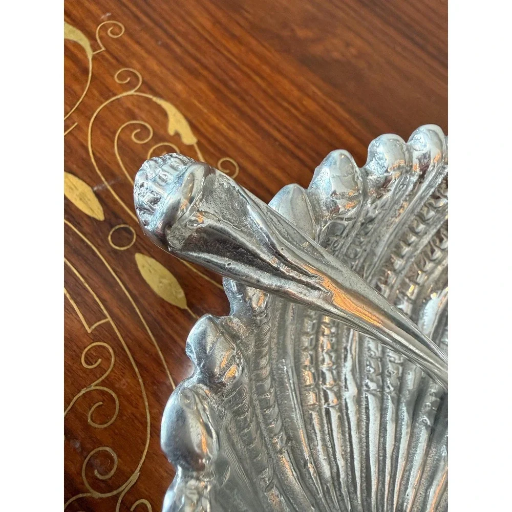 Vintage Shell Dish with‎ Spoon, Hand Cast Metal Scallop Bowl